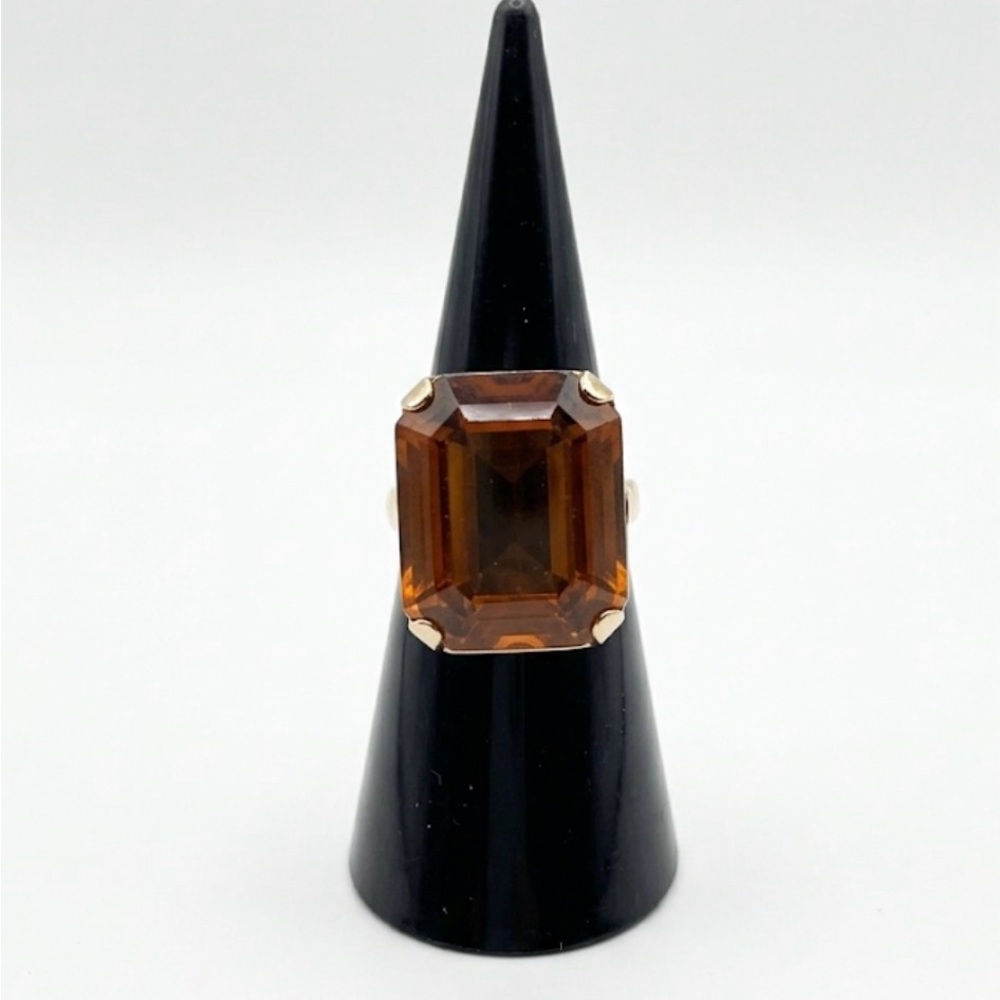 Vintage Avon Emerald-Cut Amber Stone Statement Ring